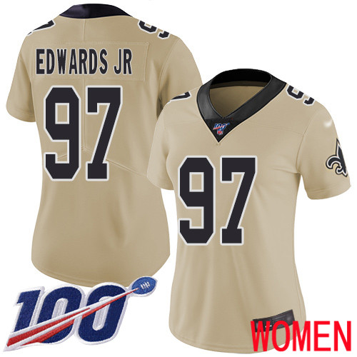 New Orleans Saints Limited Gold Women Mario Edwards Jr Jersey NFL Football 97 100th Season Inverted Legend Jersey